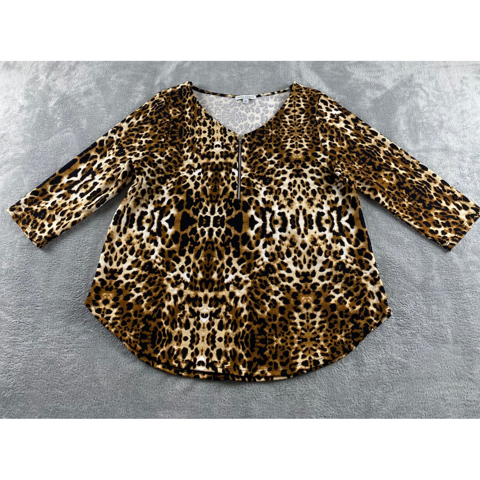 Green Envelope Leopard Print Half Zip 3/4 Sleeve Blouse Plus Size 1x Brown Black